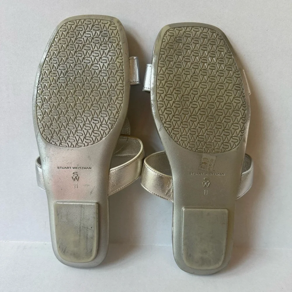 Stuart Weitzman “Ibiza” Silver/Gold Open Square Toe Slide Sandals Size 11 EUC!